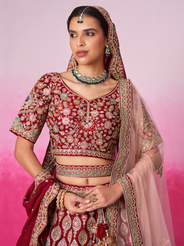 Red Traditional Bridal Lehenga Choli In Zari Embroidery