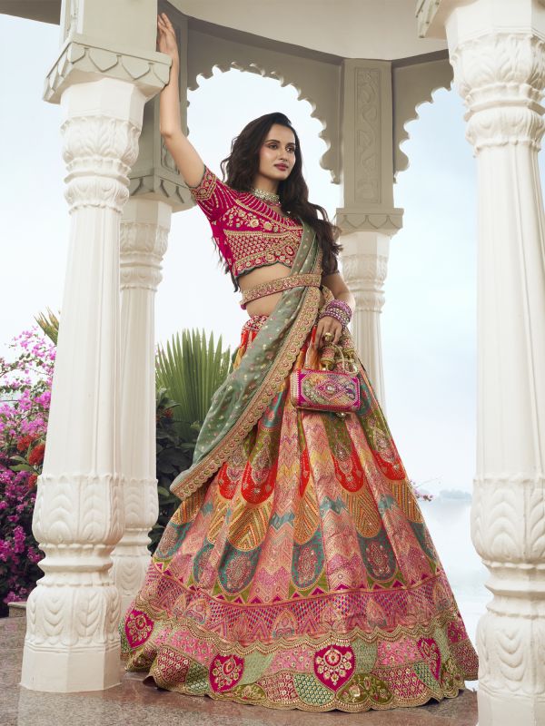 Multicolor Wedding Lehenga Choli Zari Embroidery