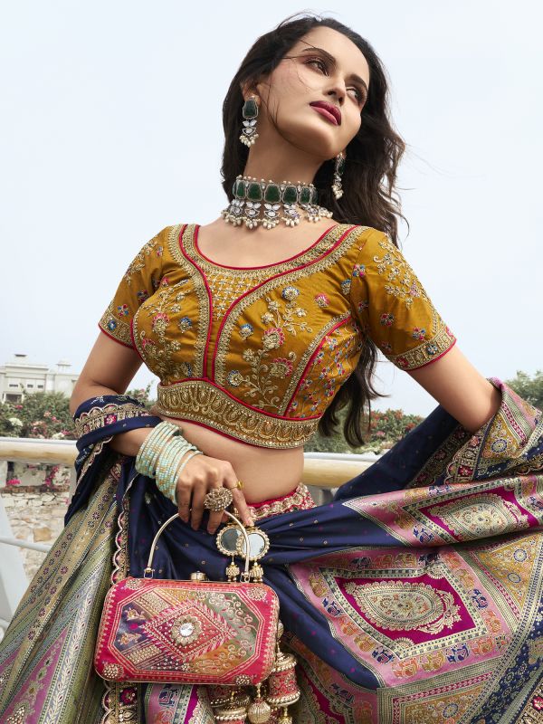 Multicolor Traditional Lehenga Choli In Banarasi Silk