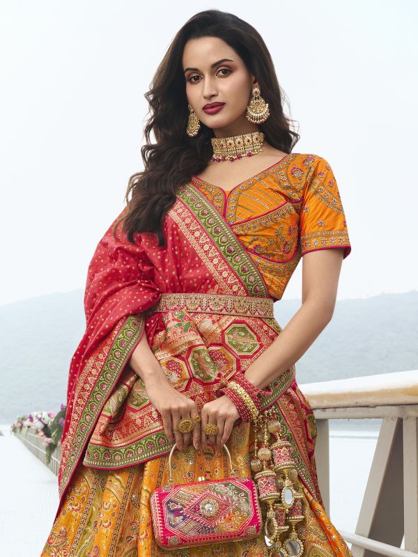 Yellow Wedding Wear Banarasi Silk Lehenga Choli