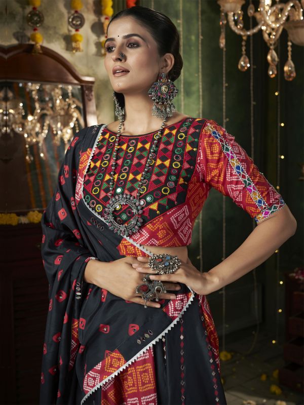 Red And Black Navratri Lehenga Choli In Cotton