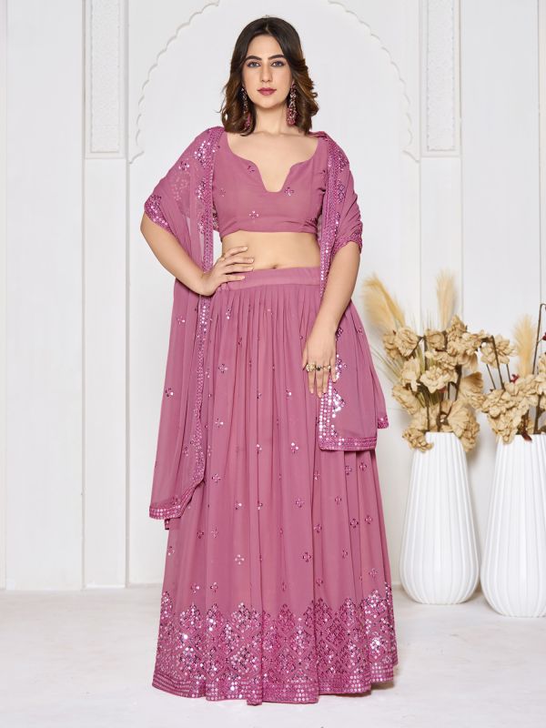 Deep Pink Georgette Lehenga Choli In Sequins Work