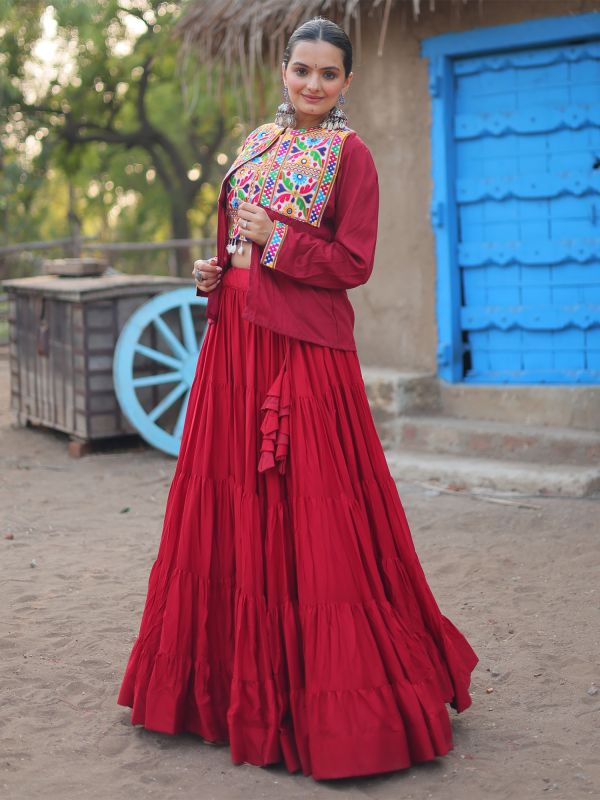 Red Jacketed Style Lehenga Choli For Navratri