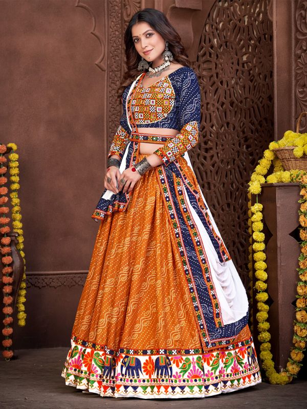 Orange Yellow Bandhej Printed Navrati Lehenga Choli