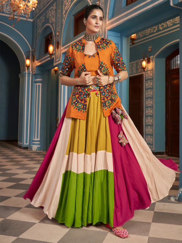 Multicolor Thread Embroidered Lehenga Choli With Jacket