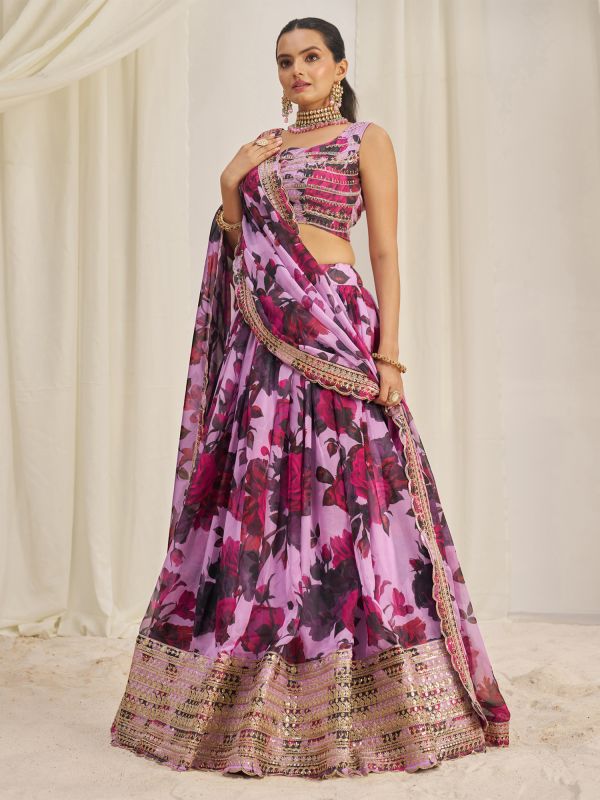 Lilac Printed Lehenga Choli With Dupatta