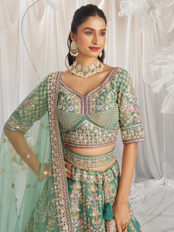 Green Silk Lehanga Choli In Heavy Zari Work