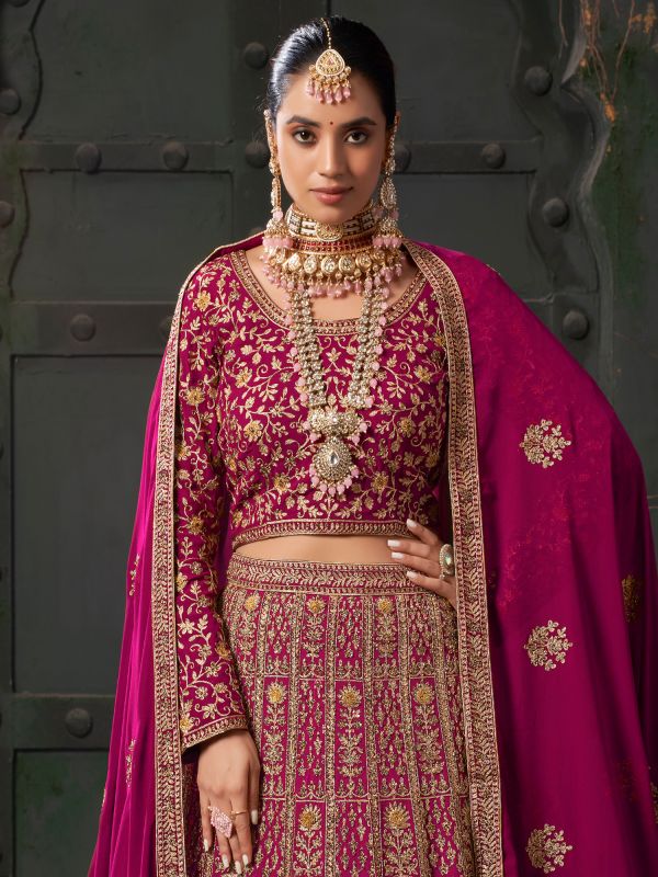 Magenta Pink Zari Enriched Bridal Lehenga Choli 