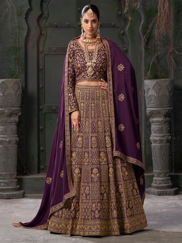 Dark Purple Heavy Zari Embroidered Lehenga Choli