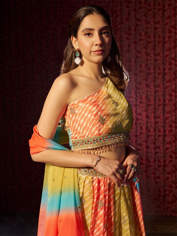 Multicolor Lehariya Printed Wedding Lehenga Choli