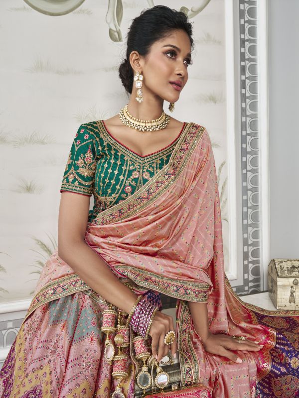 Multicolor Banarasi Silk Lehenga Choli In Zari Embroidery