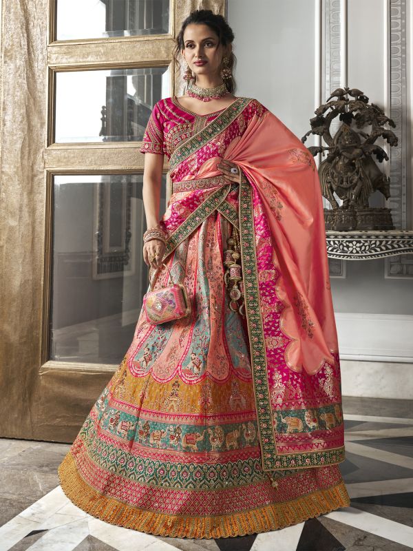 Multicolor Zari Enhanced Banarasi Silk Lehenga Choli