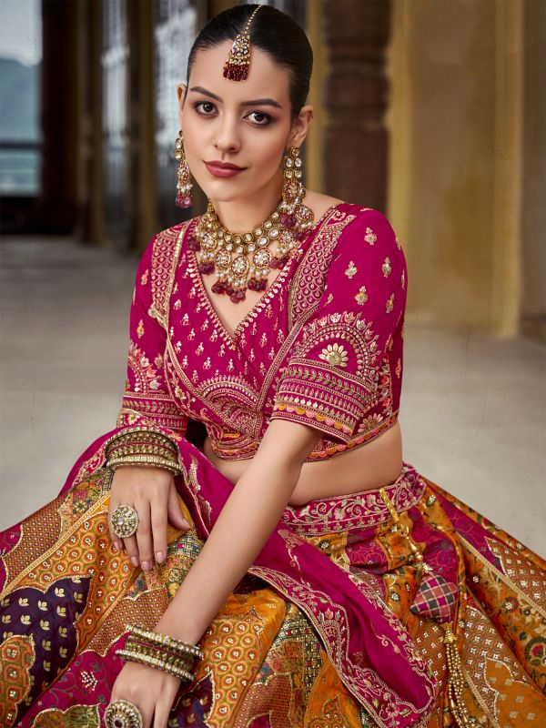 Multicolor Banarasi Silk Lehenga Choli With Dupatta