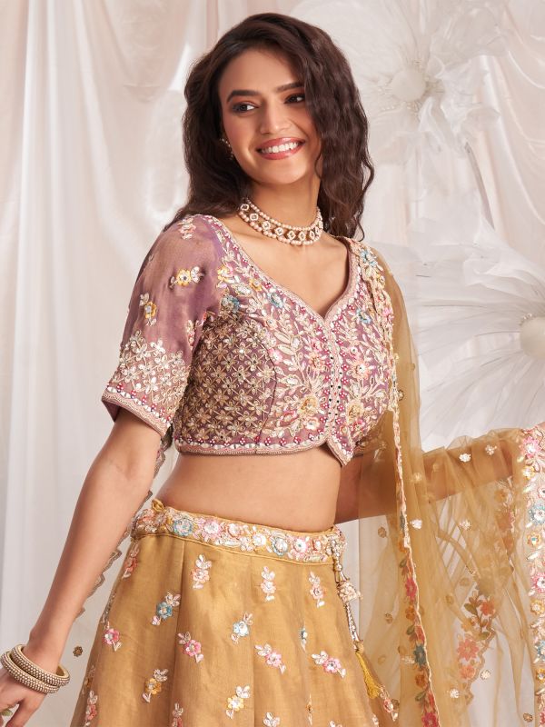 Brown And Pink Omber Shaded Lehenga Set