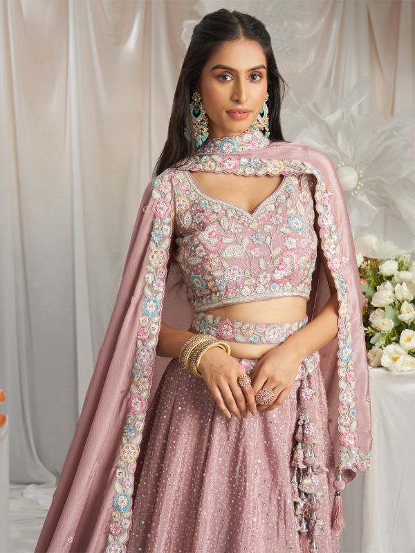 Pink Floral Embroidered Bridesmaid Lehenga Set