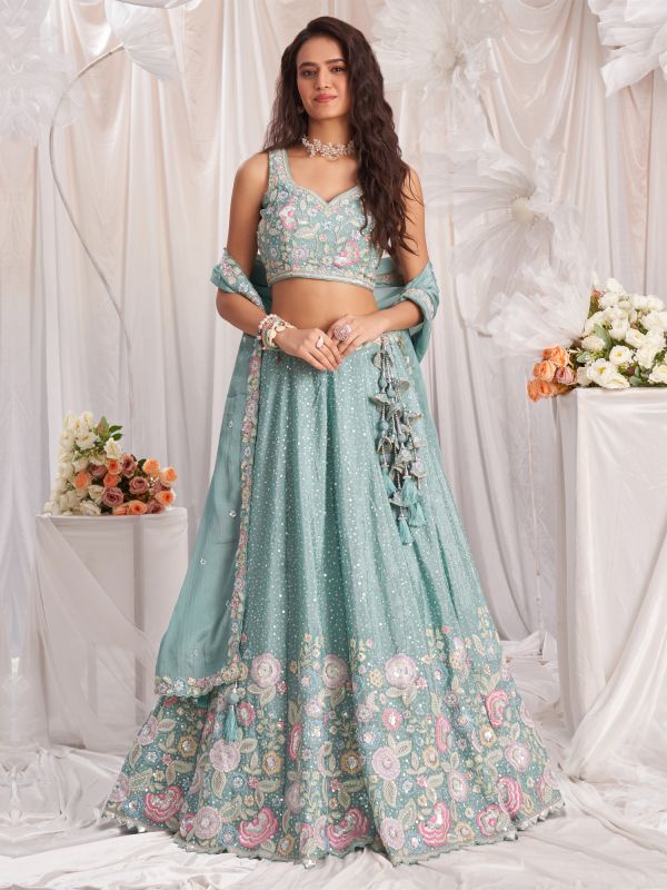 Light Blue Floral Embellished Lehenga Choli