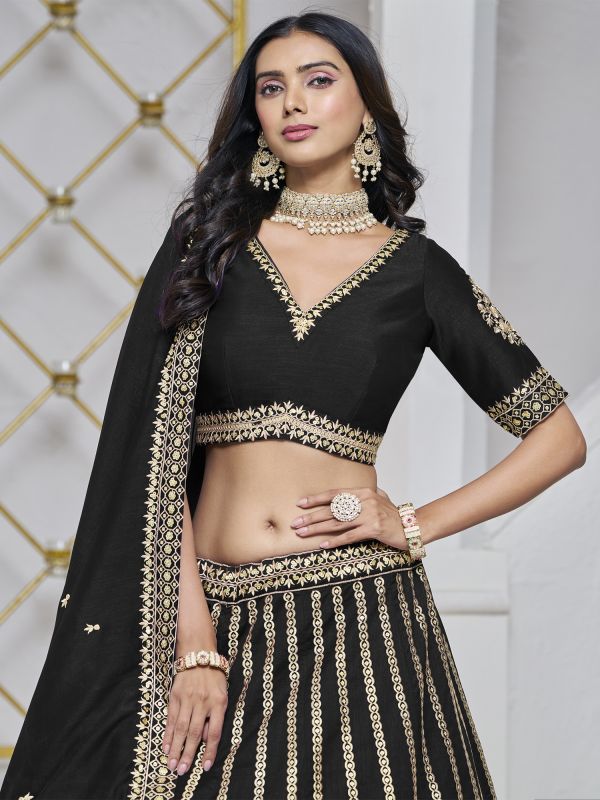 Black Zari Embroidered Silk Lehenga Choli