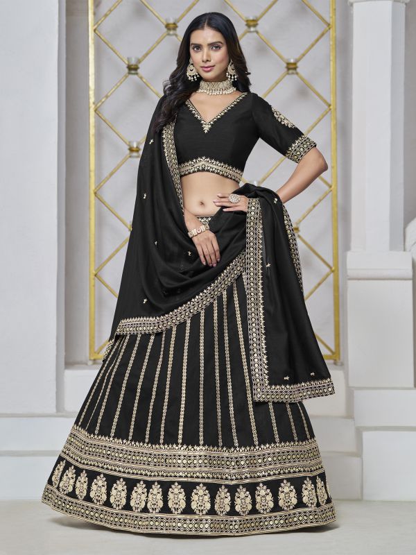 Black Zari Embroidered Silk Lehenga Choli