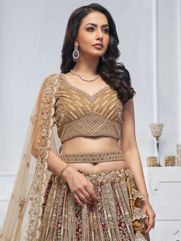 Golden Heavy Zari Embellished Lehenga Choli