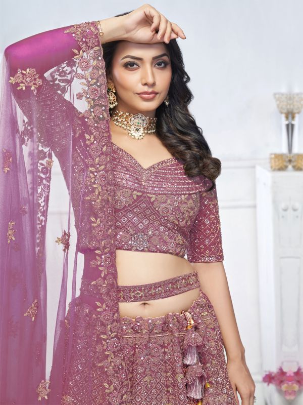 Dark Pink Embroidered Wedding Lehenga Choli