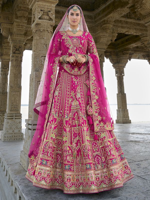 Rani Pink Heavy Embroiderd Traditional Lehenga Set