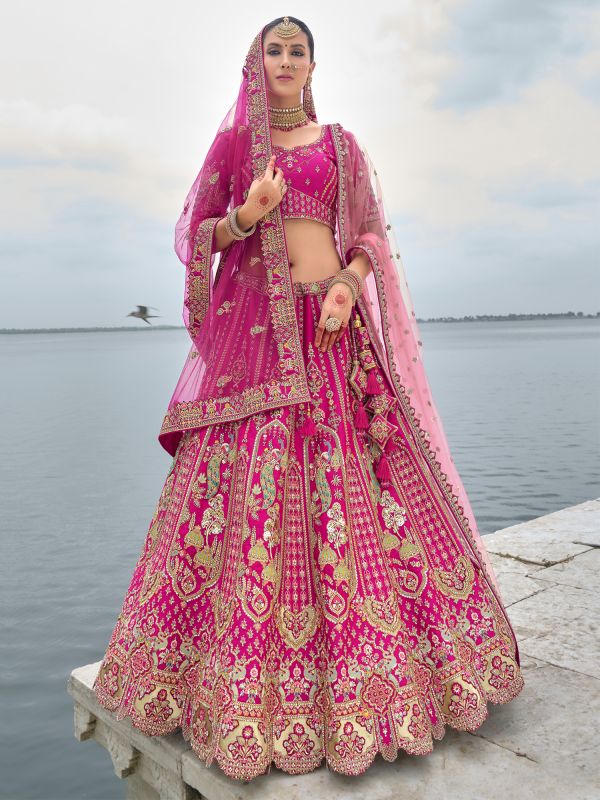 Pink Bridal Lehenga Choli In Stone Embellishment