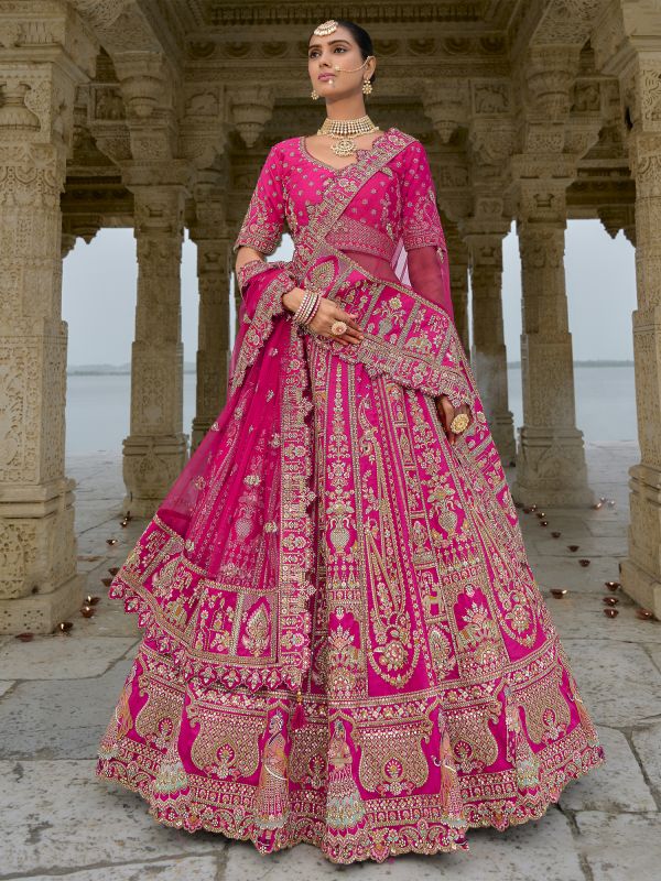 Pink Zari Embroiderd Lehenga Set With Heavy Dupatta