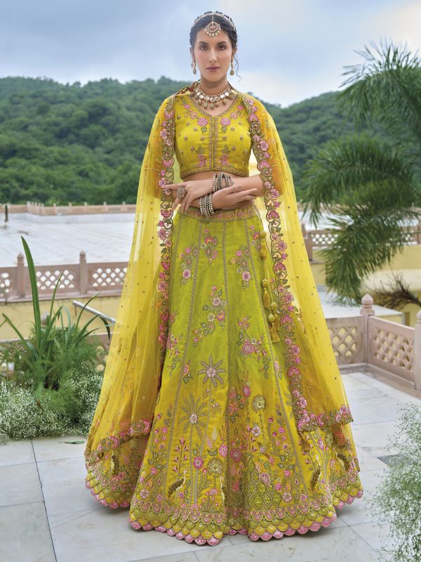 Yellow And Green Shaded Wedding Lehenga Choli