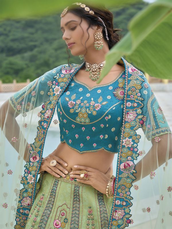 Pista Green Traditional Lehenga Choli In Stone Work