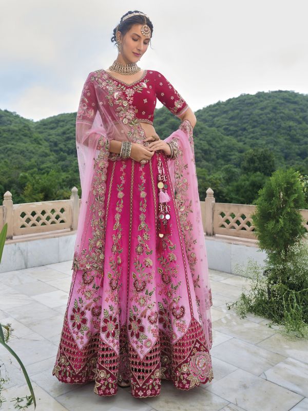 Pink Floral Augmented Shaded Lehenga Choli Set