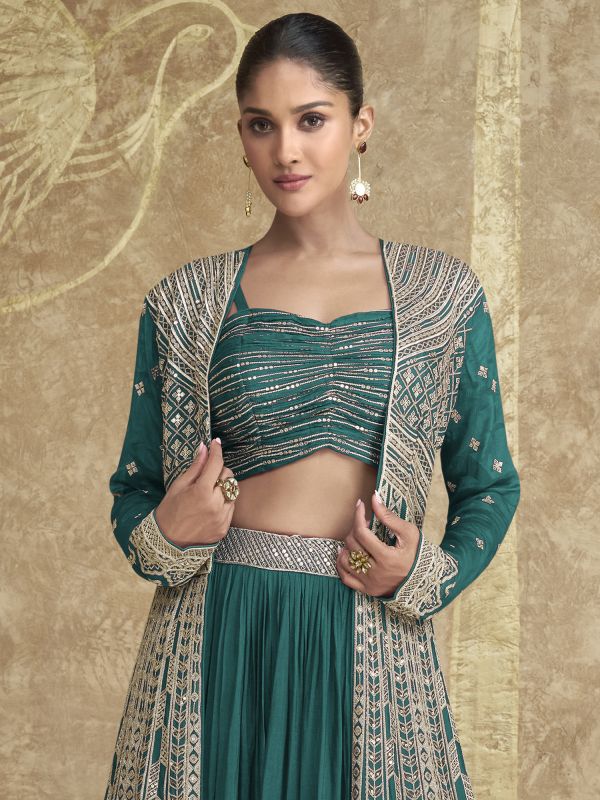 Green Festive Wear Lehenga Choli In Zari Work