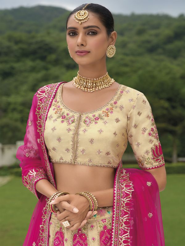 Beige And Pink Designer Lehenga Set In Stone Work