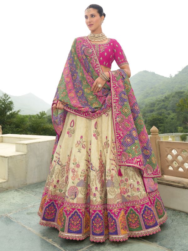 Cream Heavy Embroidered Designer Lehenga Choli