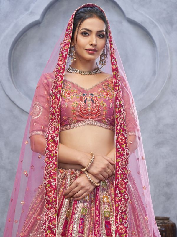 Pink Zari Weaving Bridesmaid Lehenga Choli Set