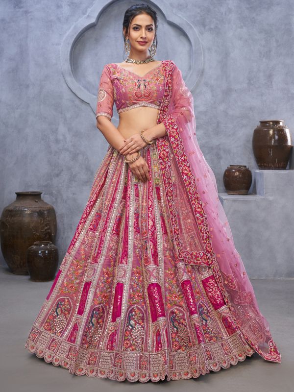 Pink Zari Weaving Bridesmaid Lehenga Choli Set