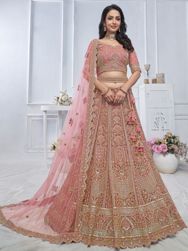 Pink Net Lehenga Choli In Heavy Zari Embellishment