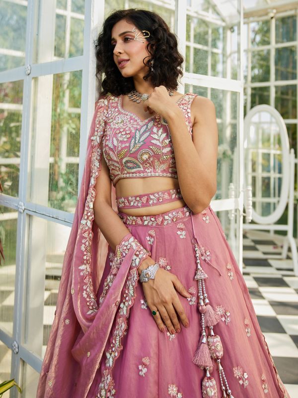 Pink Bridesmaid Silk Lehenga Choli With Dupatta