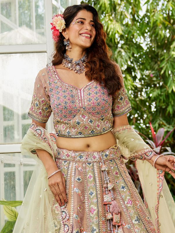 Multicolor Sequins Augmented Wedding Lehenga Set