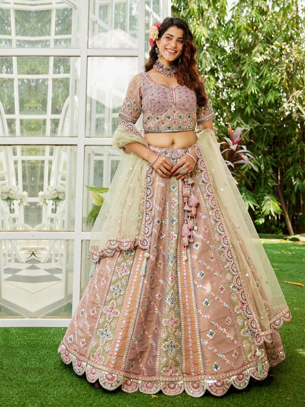 Multicolor Sequins Augmented Wedding Lehenga Set