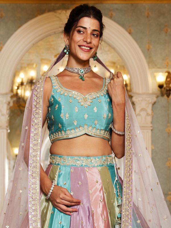 Multicolor Silk Lehenga Choli In Zari Embroidery