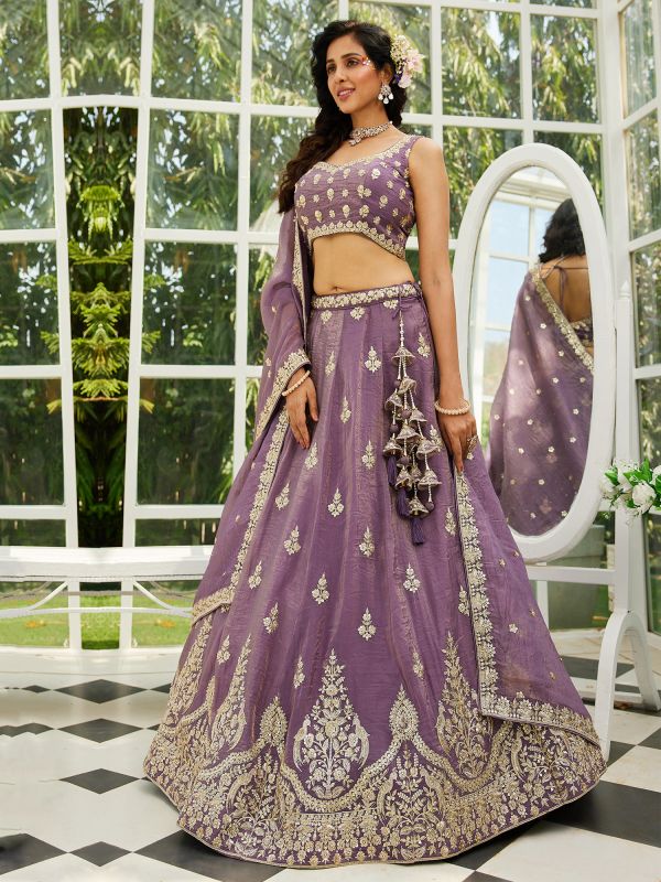 Purple Sequins Enhanced Bridesmaid Lehenga Set