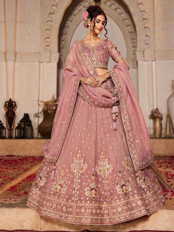 Dusty Pink Stone Augmented Lehenga Choli In Silk