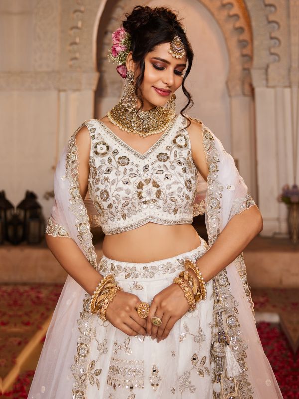 White Bridesmaid Lehenga Choli In Sequins Work