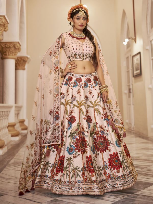 Light Peach Bridesmaid Lehenga Choli In Floral Print