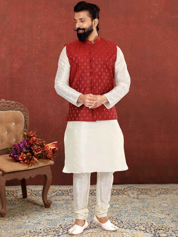 Party Wear Mens Silk Scuba Kurta Pajama And Nehru Jacket Set at best price  in Indore