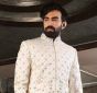 White Embroidered Silk Sherwani Set