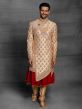 Golden,Maroon Colour Silk Fabric Wedding Sherwani.