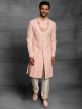 Peach Colour Silk Fabric Mens Wedding Sherwani.