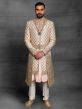 Golden,Peach Colour Silk Fabric Mens Sherwani in Thread,Hand Work.