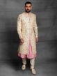 Cream,Pink Colour Silk Fabric Indian Designer Sherwani.